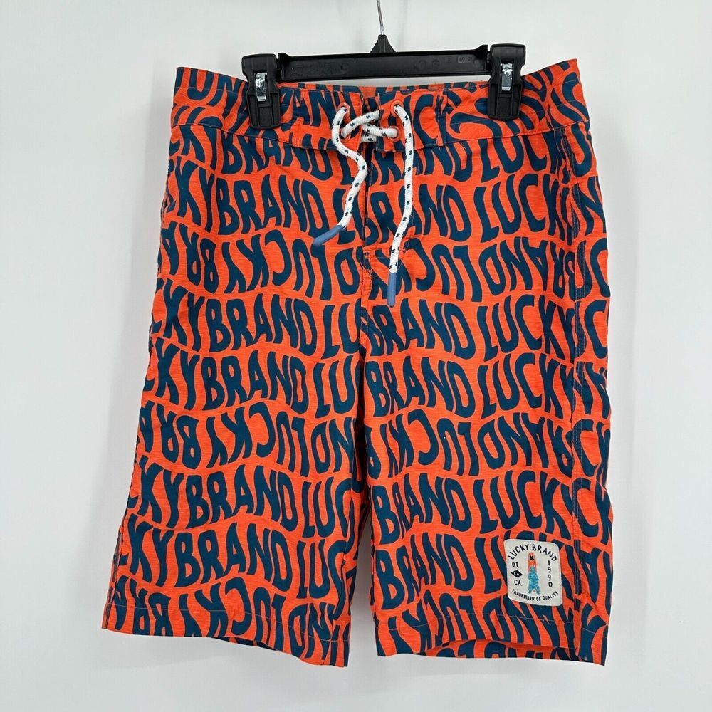Lucky Brand Board Shorts Kids 16‎ Blue Orange Pool Cruise Beach Swimwear Trunks